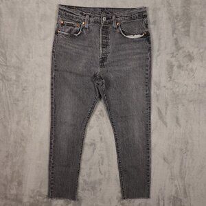 Levi’s 501 Skinny Jeans Women’s 29x28 Gray Button Fly Raw‎ Hem Denim